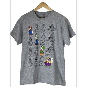SUPER MARIO BROS. LUIGI YOSHI Gray Tee Shirt Size Large